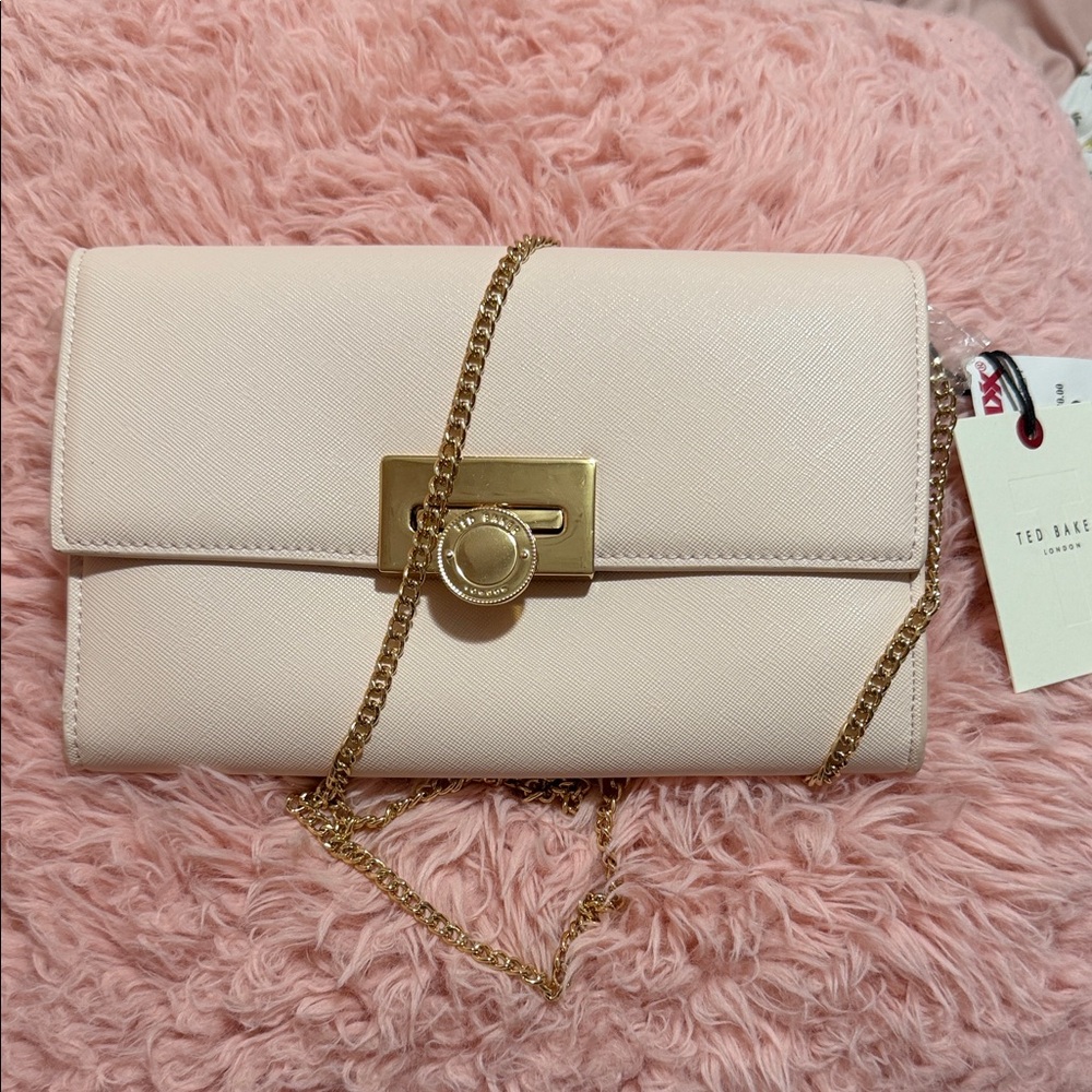 Ted Baker Blush Pink Saffiano Crossbody with Gold Chain